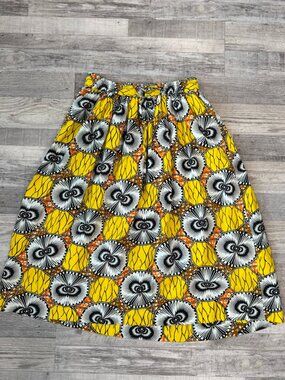 Uniti 100% Cotton Bold Yellow Print Midi Skirt OSFM Elastic Waist O33